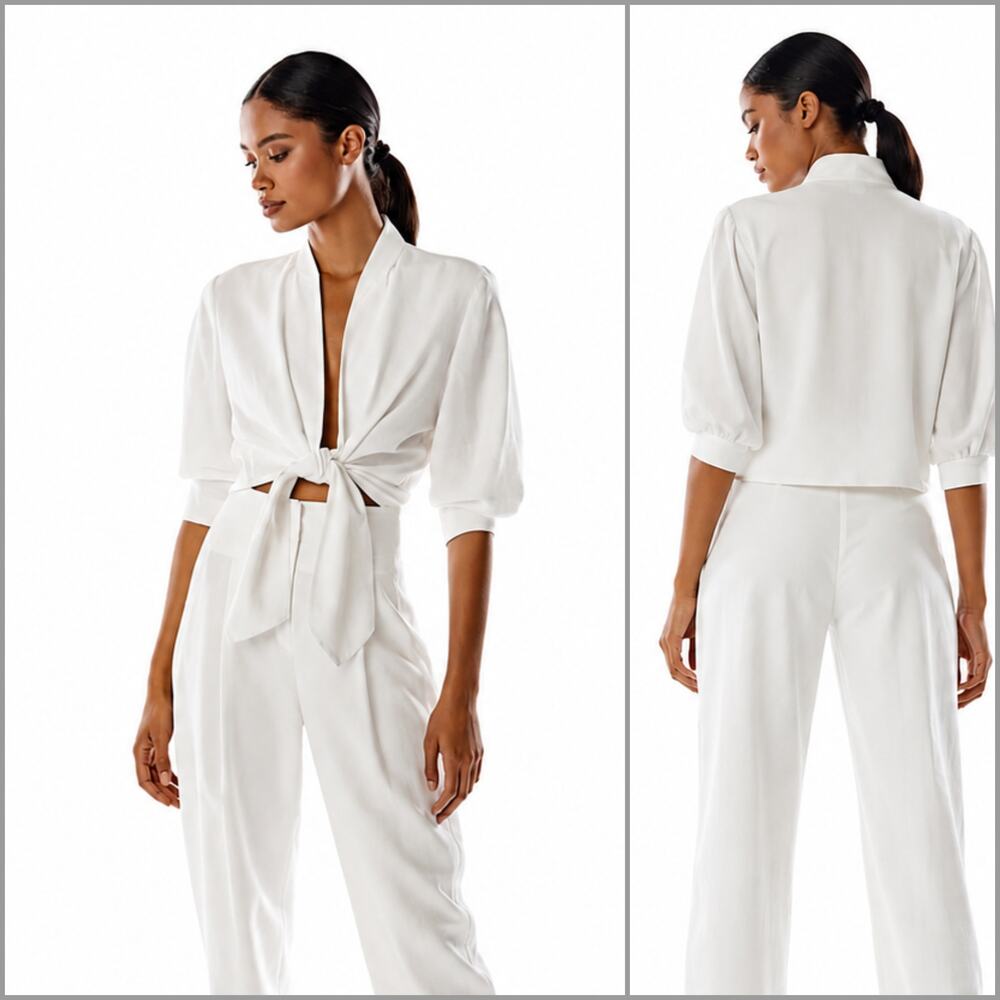 THE SEI Tie Front Viscose Blouse in Ivory White size 8